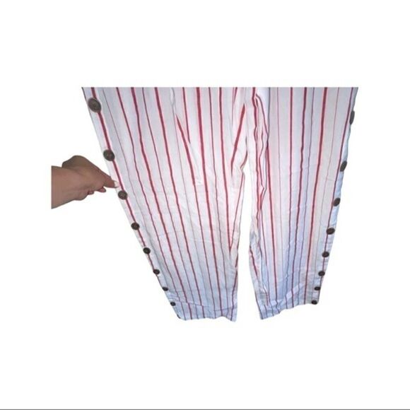 Striped Women's Pants with Button Detail - Picture 4 of 8